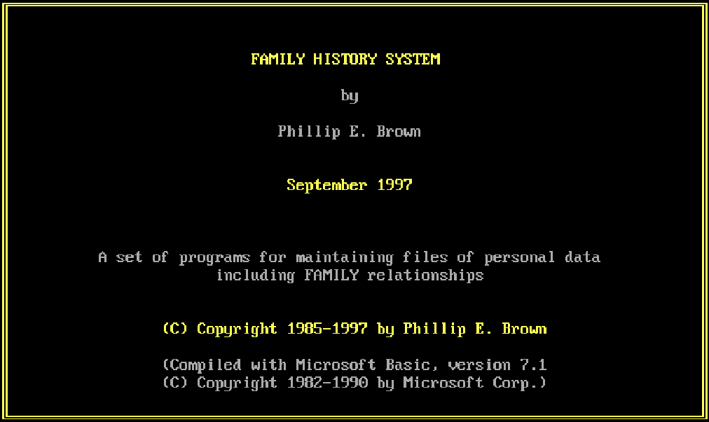 Family History System running on MS-DOS