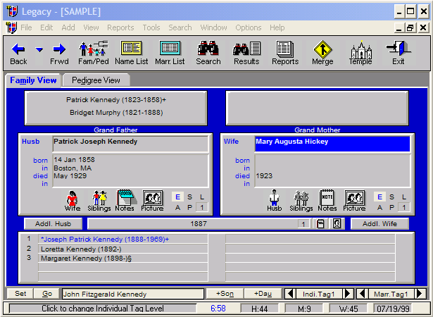 Legacy Family Tree running on Windows 95