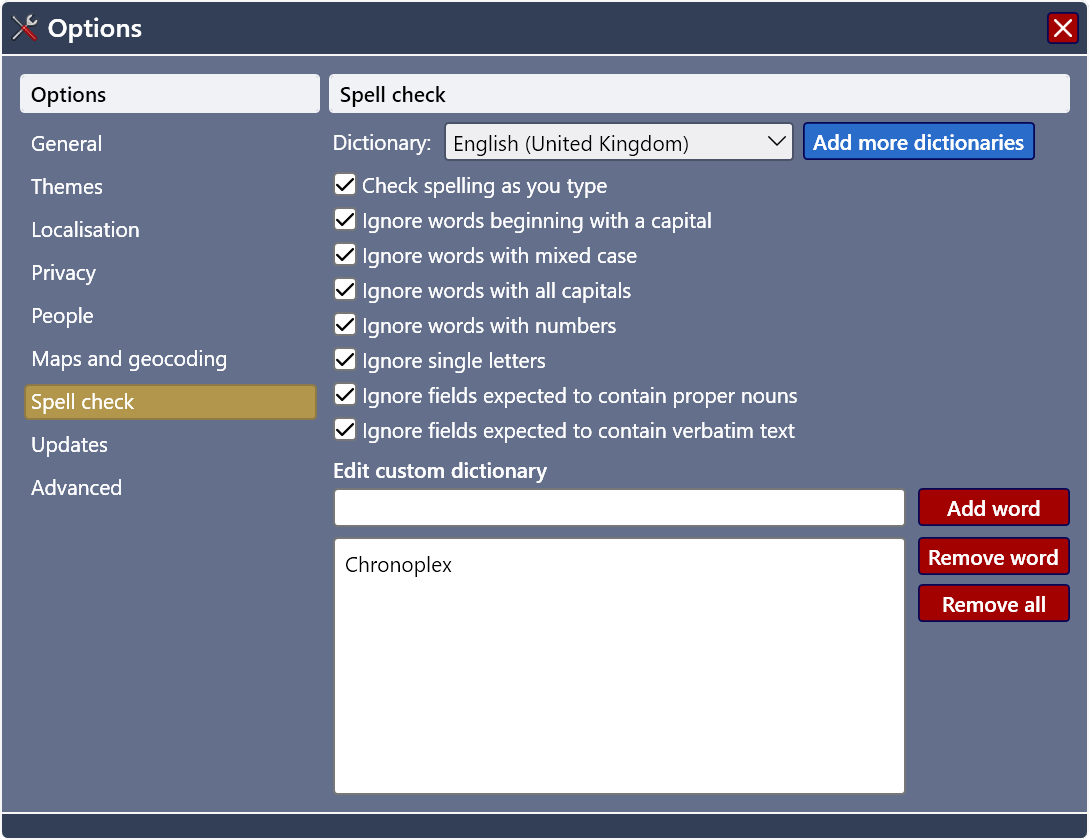 Changing the spell check localisation 