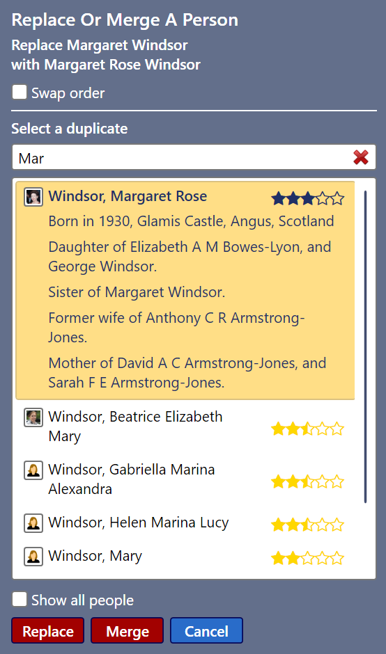 Selecting a duplicate